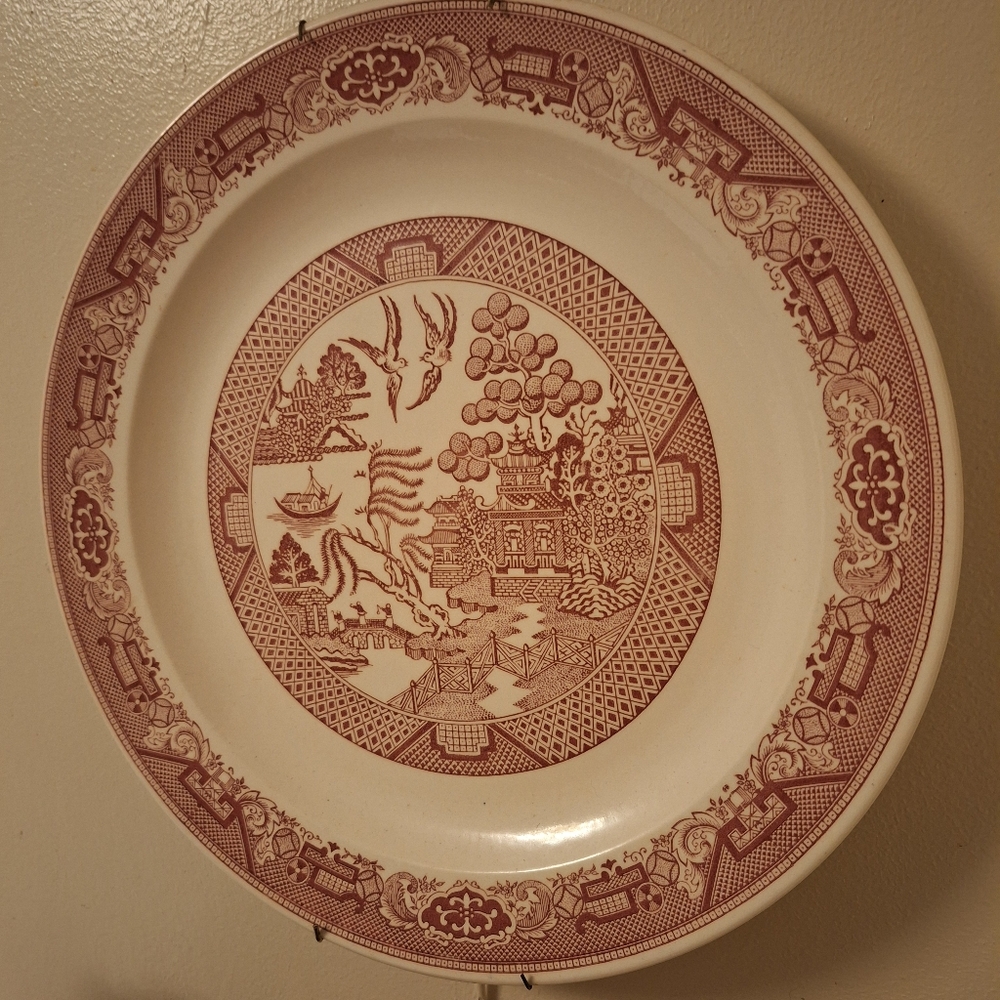 Vintage Red and White Decorative Plate